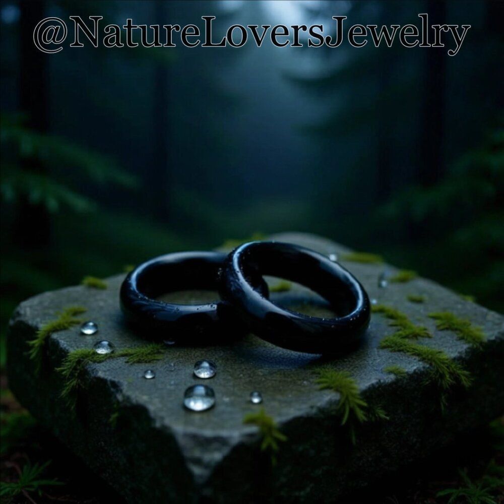 Smooth Black Agate Stone Band! Promise Ring? Punk Grunge Goth Biker Grief Loss